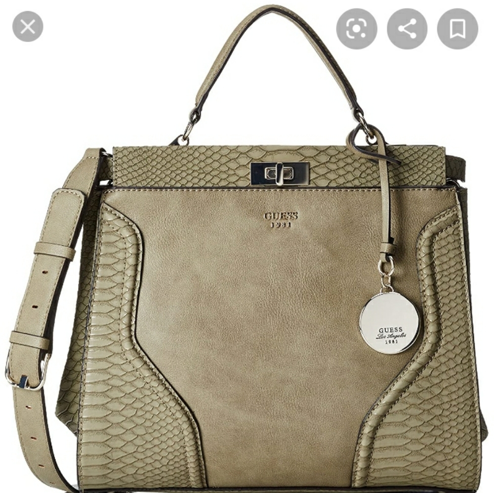 Guess Georgie Olive Snakeskin Satchel Handbag